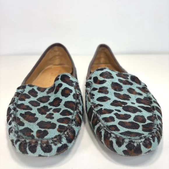 Patricia Green A Mano Turquoise Leopard Calf Hair Driving Loafers Size 9.5 - Picture 3 of 11